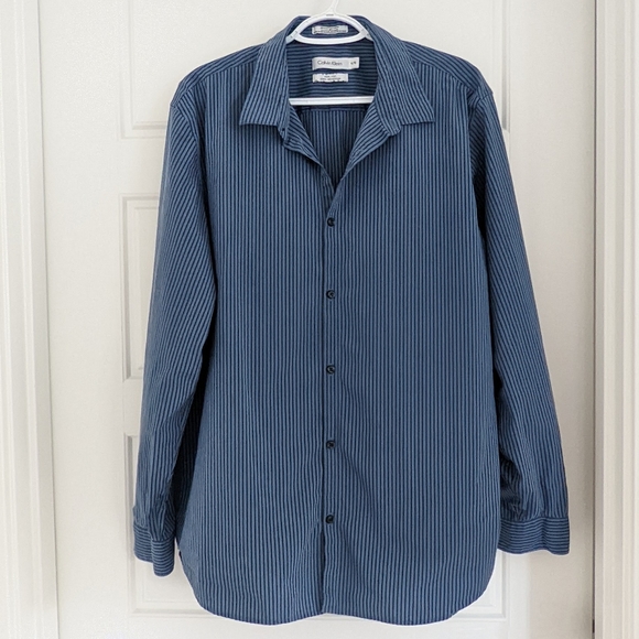 Men's Blue Stripe Long Sleeve Button Down Dress Shirt Size XL Office Grunge - Picture 1 of 8